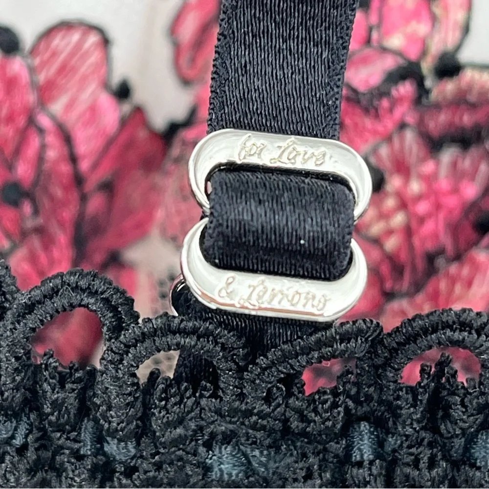 For Love And Lemons S Juliet Black Pink Floral Lace Bra small unlined